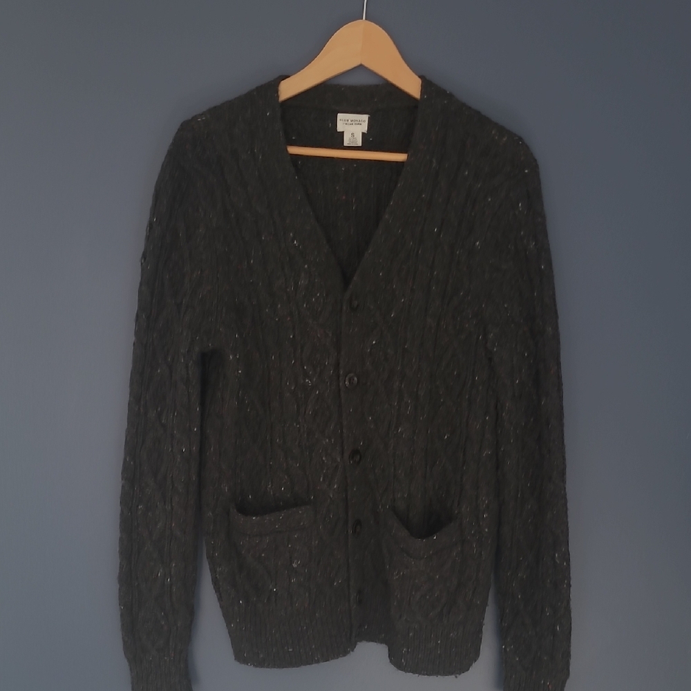 Club Monaco Men's Black Cable Knit Cardigan